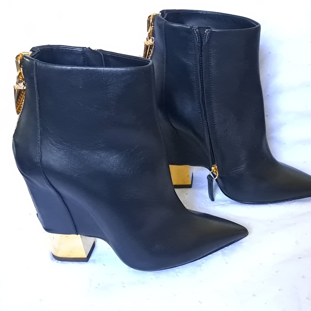 Giuseppe Zanotti Gold Claw Black Leather Wedge Boots Italy  US6/EU36